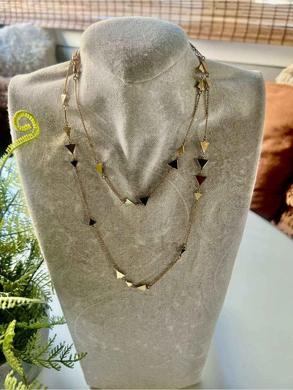 Stella & Dot Gold Triangle Layered Necklace with Black Accents